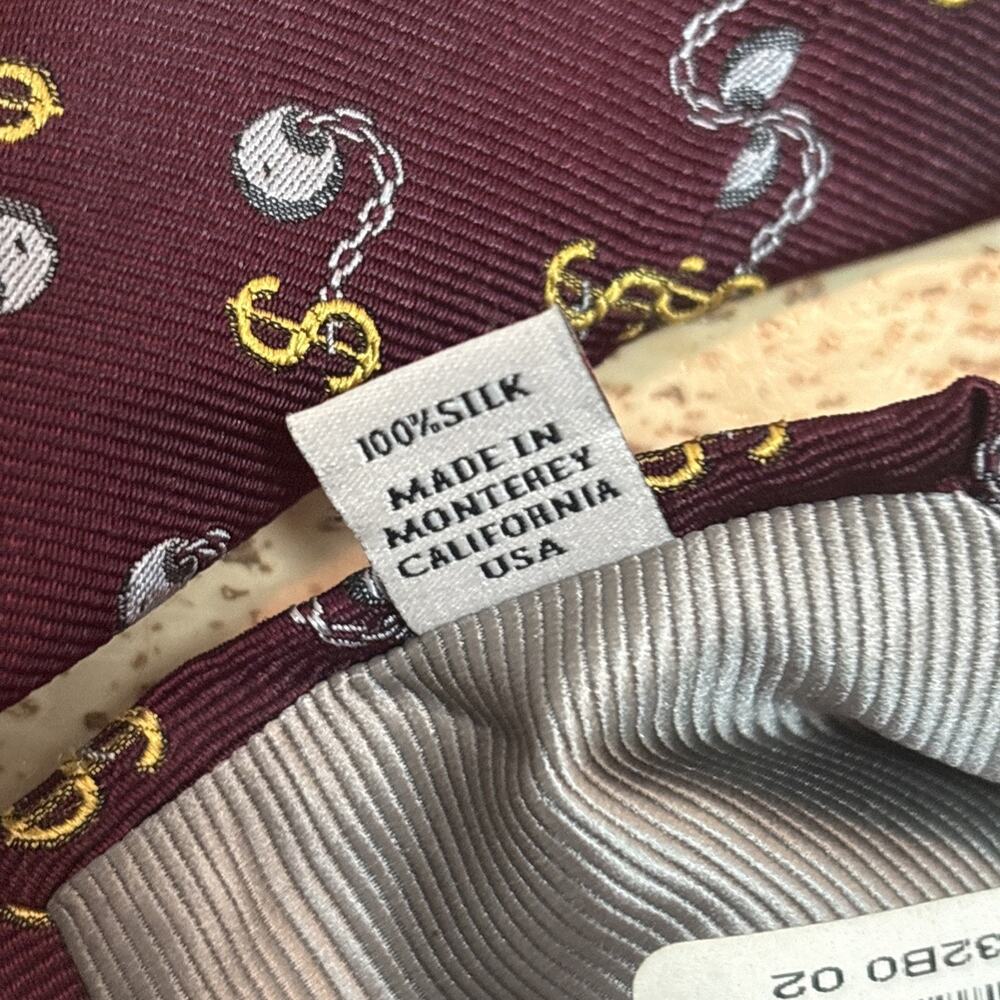 Robert Talbott Monterey Men’s Silk Tie Money Ball & Chain Burgundy Gold Jacquard - Picture 7 of 7